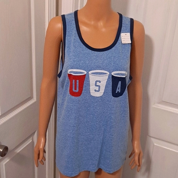 NWT Old Navy Beer Pong USA Red White and Blue Tank Top Patriotic 4th of July - Picture 1 of 5